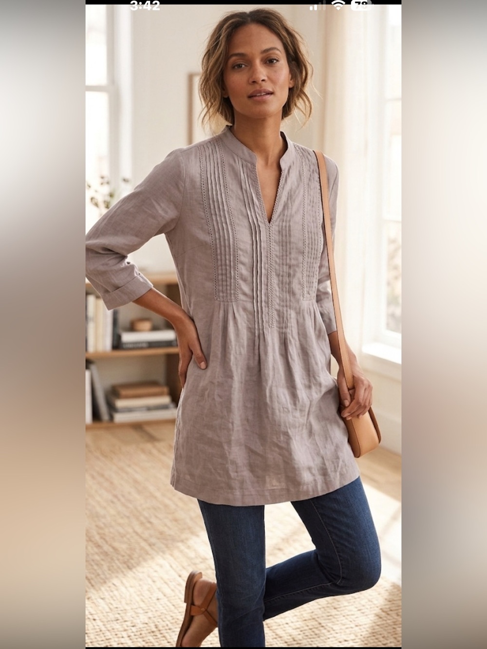 J. Jill Taupe Pintuck Linen Tunic NWT